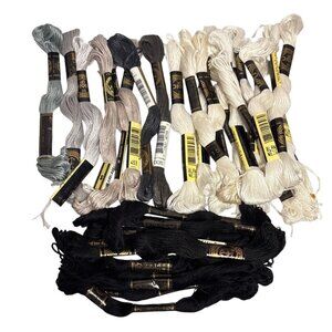 Embroidery Thread Skeins Black White Neutral Tones DMC Anchor Rose Lot of 31
